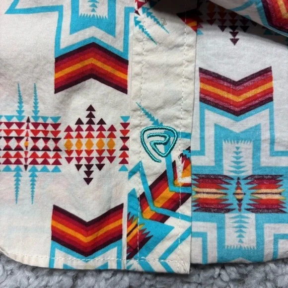 Rock and Roll Denim Shirt Mens Large Aztec Snap Button Up Modern Fit Werstern - Picture 4 of 6